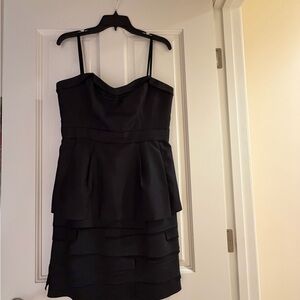 BCBGMaxAzria Black Strapless Peplum Tiered Dress